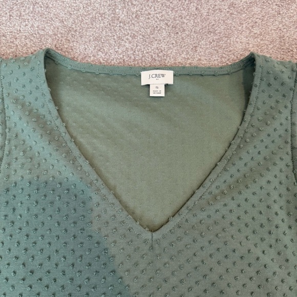 J. Crew Green Textured V-Neck Blouse - Picture 2 of 4
